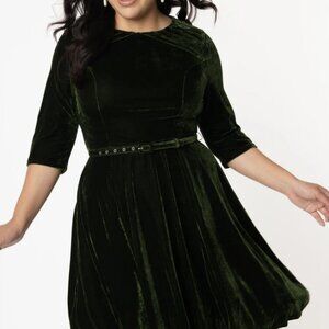 Unique Vintage Dark Green Velvet Dress